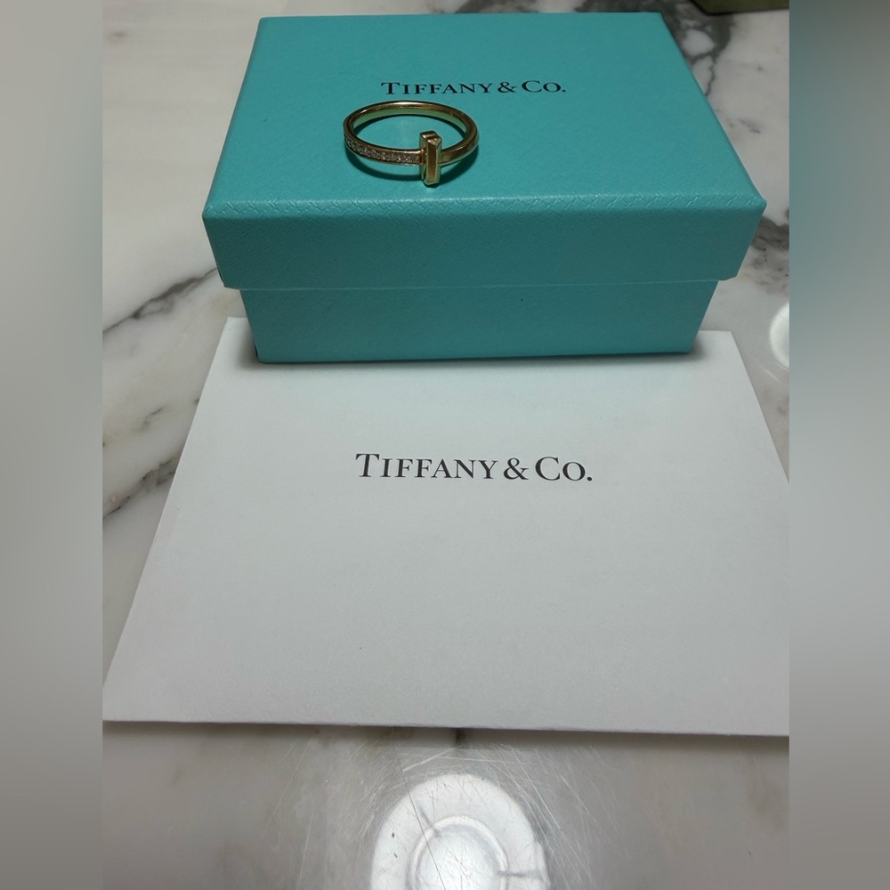 Tiffany & Co. Gold T-Accent Ring with Diamond Pavé